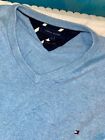 tommy hilfiger cashmere maglione cotone M scollo V azzurro