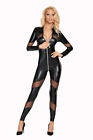 Schwarzes Wetlook Catsuit mit Netz Größe:L/XL