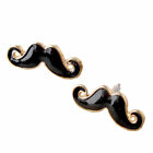 Pretty Moustache Stud Earrings: Black Enamel & Gold Tone Metal Alloy: UK seller