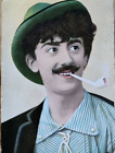 PORTRAIT YOUNG MAN IN GREEN HAT SMOKING PIPE c. 1910 TOBACCO SMOKER