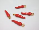 2pz ciondoli charms corno portafortuna ottone smaltato 20x5mm colore rosso,oro