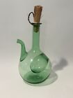 Vintage Hand Blown Green Glass Italian Wine Decanter Ice Chamber Pocket Cork