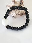 Bracciale Elastico pietre dure Onice Nero E Cuore Onice Bianco