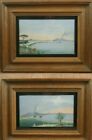 PAIRE DE PEINTURES GOUACHES NAPOLITAINES BAIE DE NAPLES VESUVE FIN XIXe