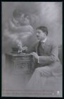 bb Photomontage cigarette smoke love dreams original old 1910s photo postcard