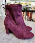 Womans size 5 Ankle Boots block heel Faux Suede Plum Red Wine Peacocks