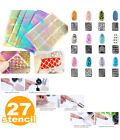 Set 27 Stencil Stampino Disegni Unghie Adesivi Nail Art Manicure Decorazione