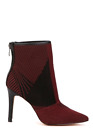 Women Wine,Blue Zig Zag Pattern Stiletto High Heel Ankle Boots Pointed Toe,