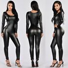 Black Women Vinyl PVC Wetlook Leather CATSUIT CLUBWEAR Bodysuit Motor Jumpsuit