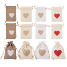 24Pcs Heart Pattern Burlap Bags with Drawstring Linen Jewelry Gift Pouches