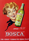 VERMOUTH BOSCA PUBBLICITÀ VINTAGE ANNI  50 poster 70 x 50 cm