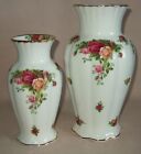 ROYAL ALBERT OLD COUNTRY ROSES 2 TALL MONTROSE VASES, 9" & 7", ENGLISH, STUNNING