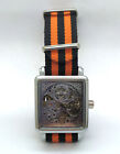 Orologio con carica manuale e cinturino Nato arancione e nero