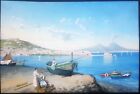 Gouache antica napoli 1920 circa firmata montullo vesuvio tempera veduta