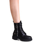 Scarpe Donna Plateau Stivaletti Worker Biker Boots Combattimento