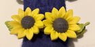 Fimo crafted ceramic polyester hair barrettes  (dual sunflowers)