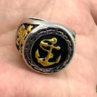 Chunky Ring size Y anchor design silver & gold tone costume jewellery cosplay