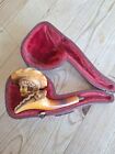 RARE Antique Carved Meerschaum Smokers Pipe with Case.