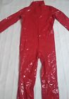 New women red gloss pvc faux leather 2 way zip catsuit jumpsuit size 16