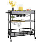 HOMCOM Industrial Bar Cart, 3-Tier Kitchen Trolley on Wheels with Wine Rack