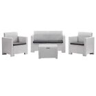 SALOTTO GIARDINO RATTAN SINTETICO SET 4PZ SALOTTINO DA ESTERNO PUB BAR BIANCO