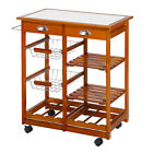 HOMCOM Rolling Kitchen Trolley Cart Drawers Wire Wood Storage Wine Rack