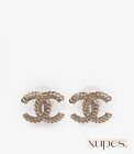 Chanel Gold Tone Crystal Chain CC Stud Earrings