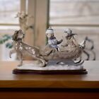 Large Vintage Boys Dog Sledding Composition Figurine Porcelain Lladro Spain 1983