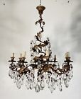 GRANDE LAMPADARIO LIBERTY SPIRALE VETRO PRIMI 1900 GOCCE GLASS LAMP 8 LUCI EPOCA