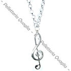 Collana Chiave Di Violino Sol Musica Lunga Regolabile Ciondolo Argento Tibetano