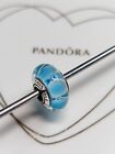 Genuine Pandora Silver Blue with Clear Bubbles Murano Glass Bead Charm S925 ALE