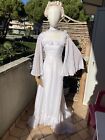 Abito Da Sposa Vintage Anni 70 con Guanti Pizzo e Coroncina Fiori Taglia Xs