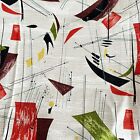 Vintage MCM Surreal Abstract Modernism Barkcloth Fabric Tablecloth 50s Eames Era