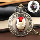 Steampunk 3D Iron Man Unisex Kid Quartz Pocket Watch Necklace Chain Full Hunter