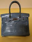 Hermes Birkin 30 Coccodrillo grigio jeans