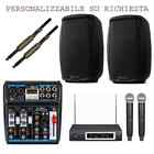 IMPIANTO KARAOKE 824 PACK coppia casse attive + mixer + microfoni wireless +cavi