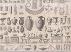 Vasi antichi, monili, maschere, strumenti musicali storia  1850  xilografia