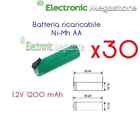 PACCO BATTERIA X 30 AA RICARICABILE Ni-Mh 1,2V 1200 mA CON LAMELLE A SALDARE