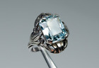 900 Argento - Antico Stile Liberty Anello - 7.00 CT Acquamarina (Testato)