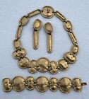 Rare Vintage Sphinx Gold Tone Disk Link Necklace Bracelet & Earrings all marked