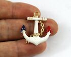 White Enamel Gold Anchor Charms - Nautical Red Blue Pendant Beads Crafts Cards