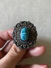 Antique 950 Silver Scarab Beetle Brooch Pendant Argento Ciondolo Spilla Scarabeo