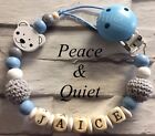 Personalised Dummy Clip💙Wooden⭐️Crochet, Grey💙Teddy⭐️blue💙boy ⭐️gift #WWW