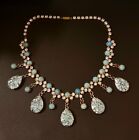 Collier Vintage 1950 Couture cabochons et strass en Verre Fashion Necklace