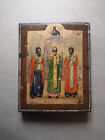 Antique miniature Russian icon with selected Saints