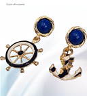 Ship Anchor Wheel Earrings Golden Nautical Sea sailing