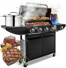 Gas BBQ Grill 4 + 1 Stainless Steel Burner Garden Yard Barbecue Cooker