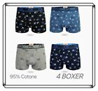 Stock 4 BOXER uomo pack mutande in cotone elasticizzato multicolori fantasia