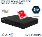 DVR 8 CANALI IBRIDO 5 IN 1 CON HARD DISK 1 TB P2P USCITA VIDEO BNC HDMI 5 MPX