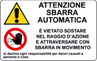 ADESIVO PERICOLO ATTENZIONE SBARRA AUTOMATICA